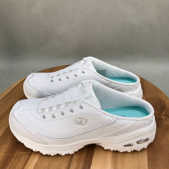 Skechers D'Lites Slip On Mule Sneakers Women 8.5 Wide White Leather Low Top - Picture 3 of 8